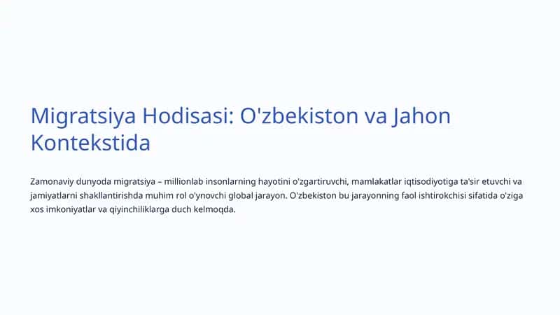Migratsiya Hodisasi: O'zbekiston va Jahon Kontekstida 1