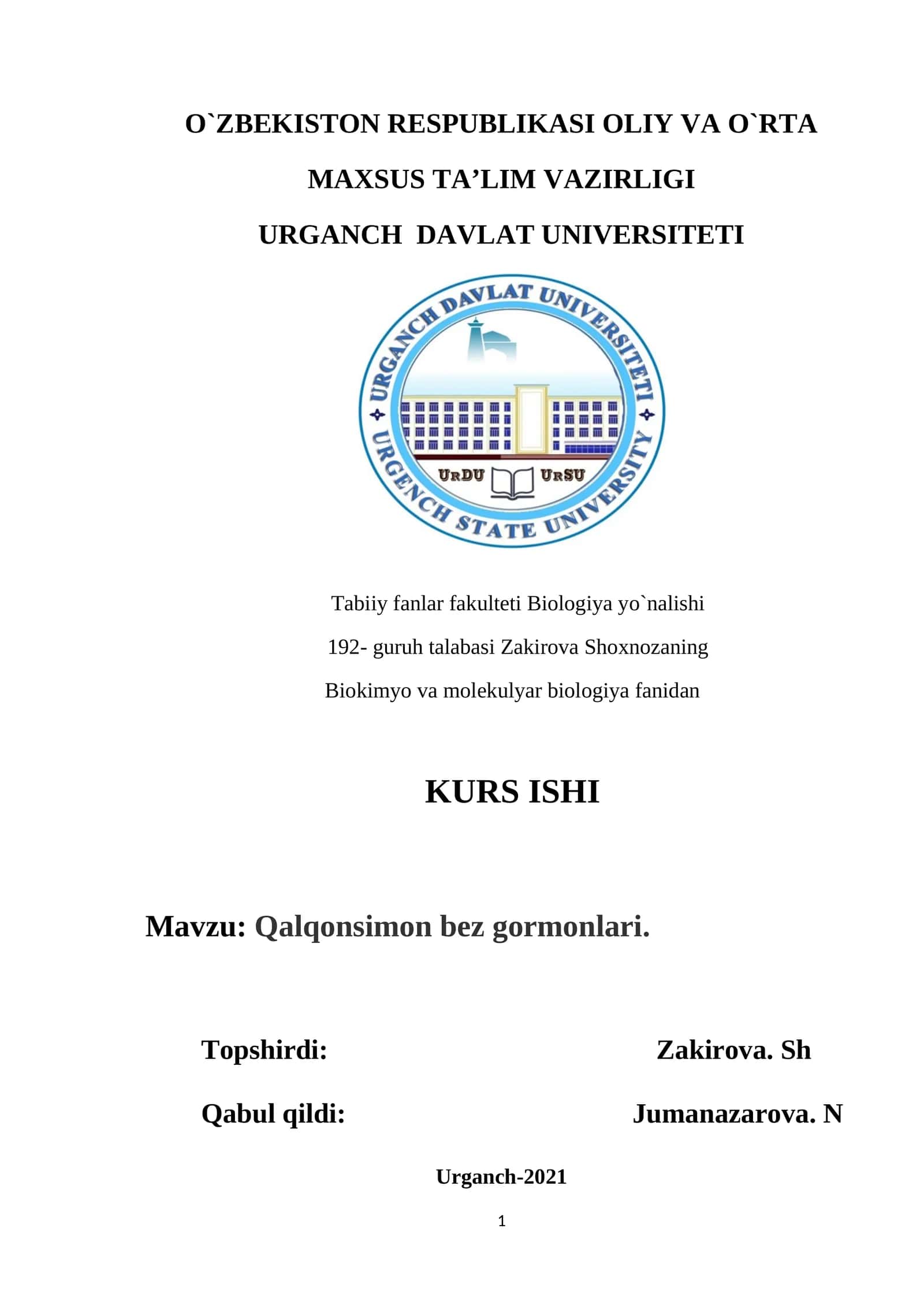 Qalqonsimon bez gormonlari KURS ISHI 1