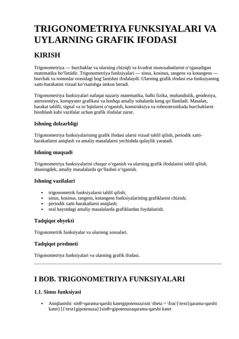 TRIGONOMETRIYA FUNKSIYALARI VA UYLARNING GRAFIK IFODASI 1