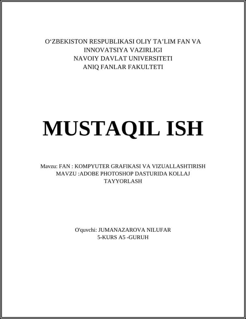 ADOBE PHOTOSHOP DASTURIDA KOLLAJ TAYYORLASH 1