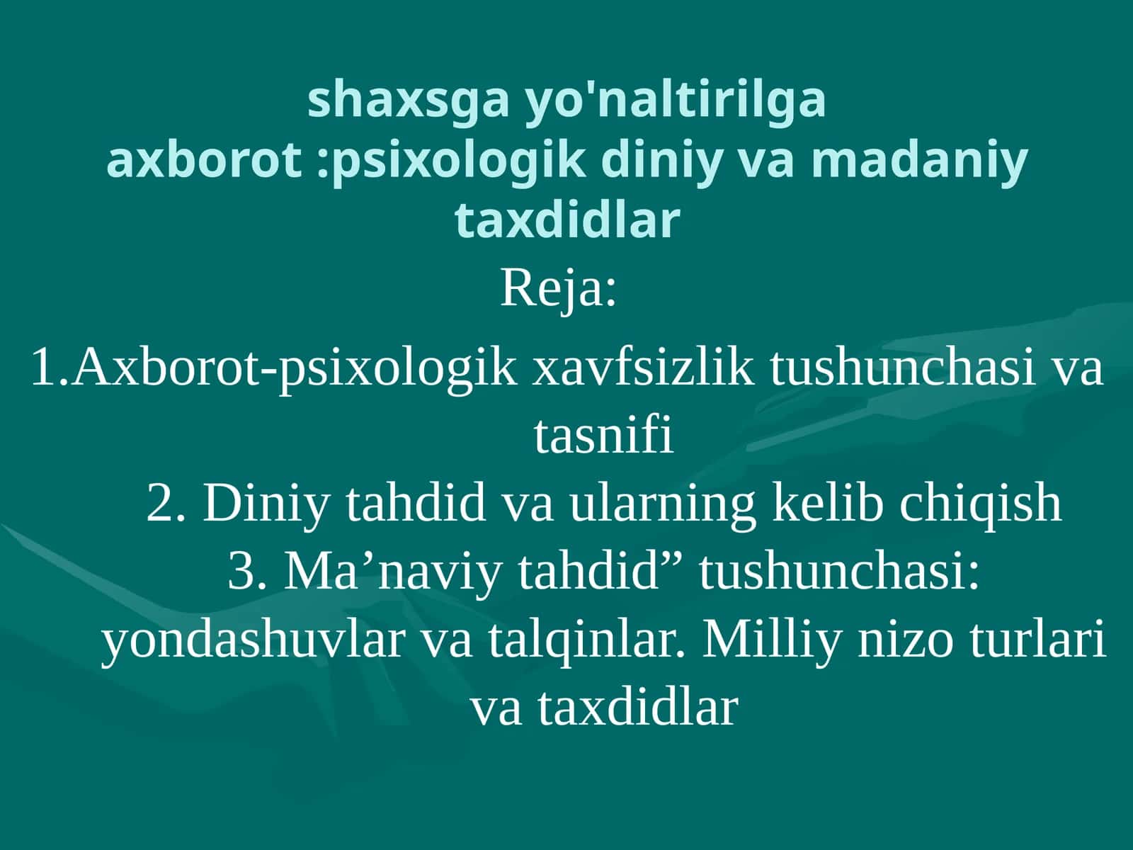 Diniy va Psixologik Tahdidlar 1