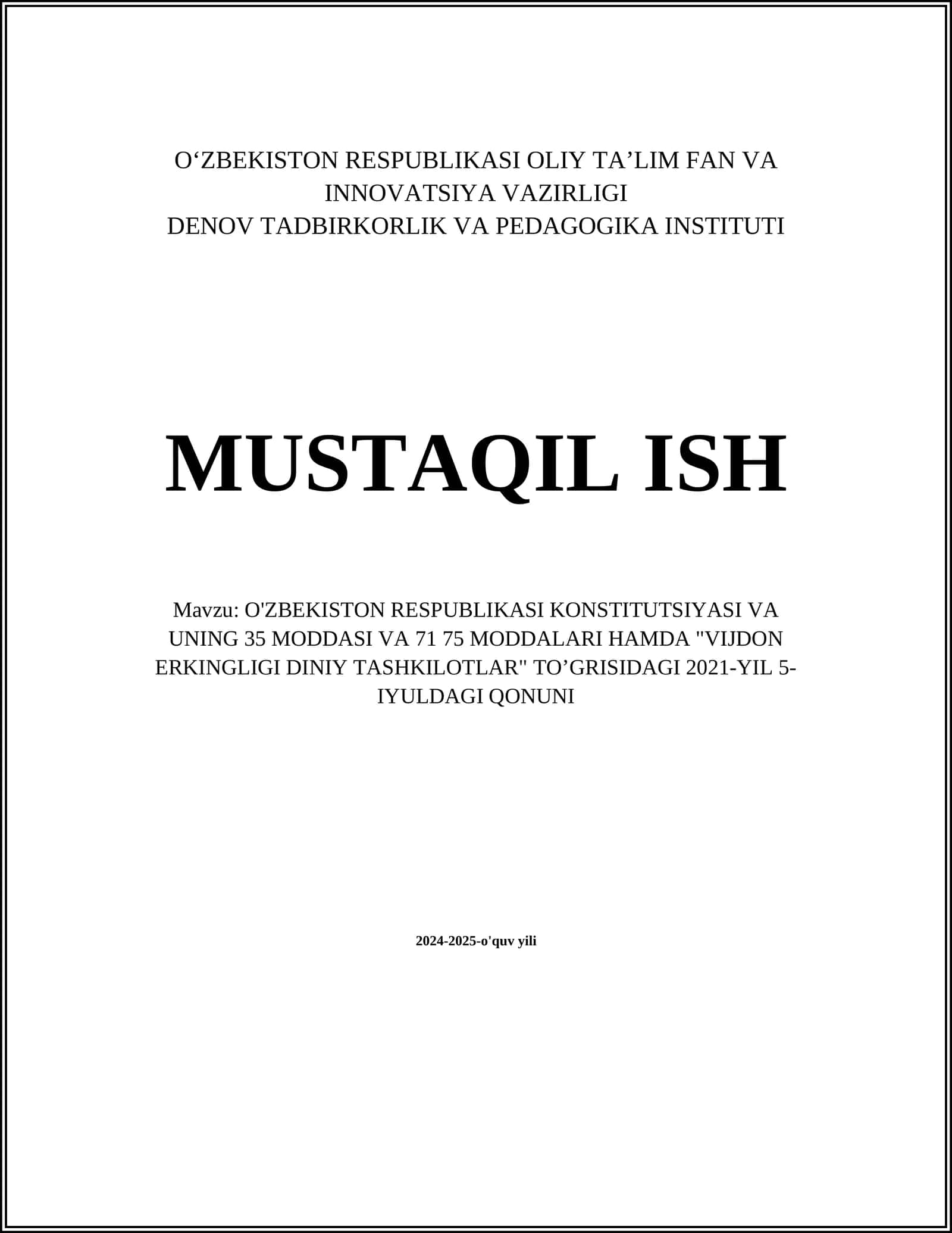 O'zbekiston Respublikasi Konstitutsiyasi va 35-modda 1