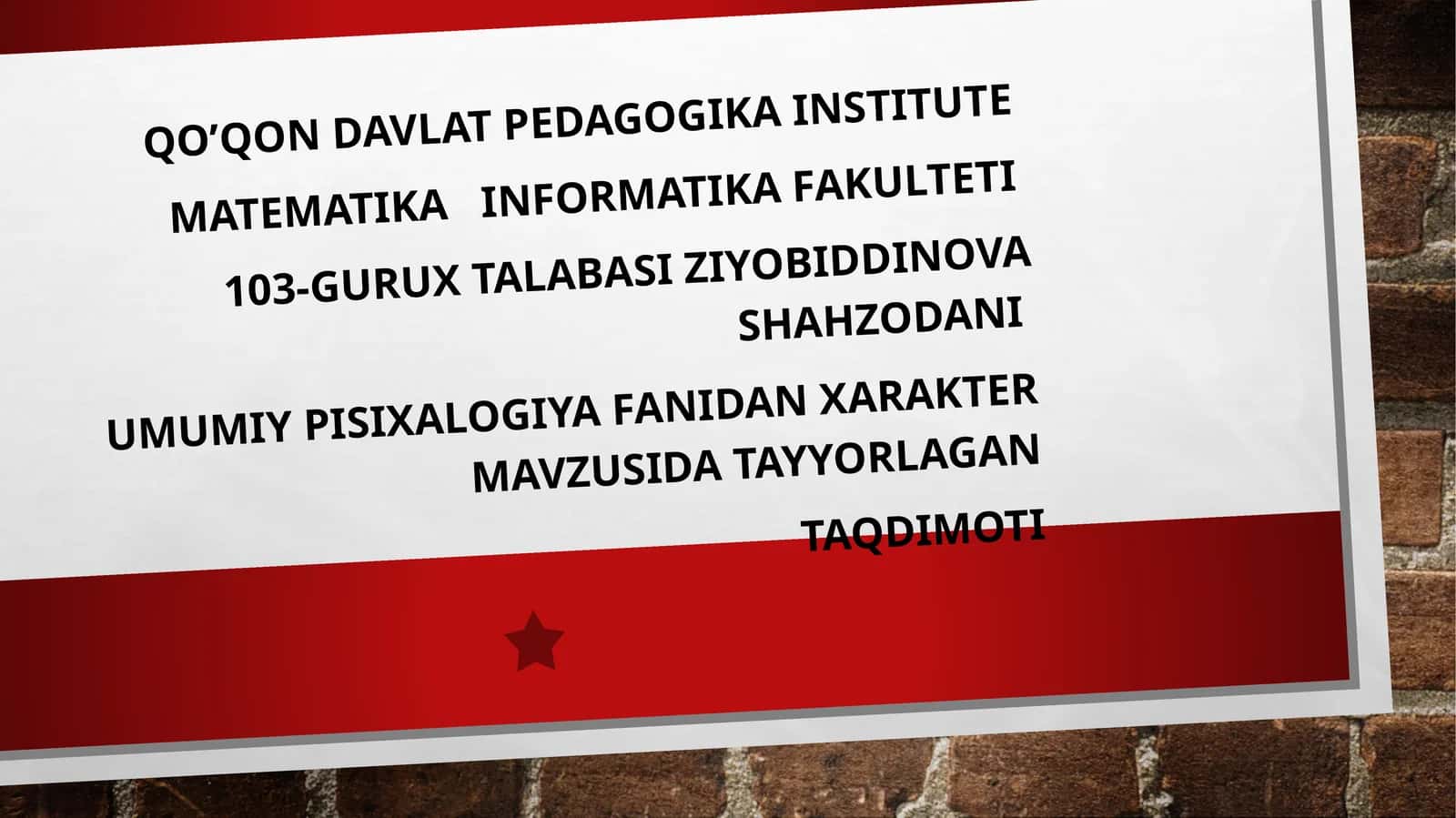 Xarakter mavzusida tayyorlagan taqdimoti 1