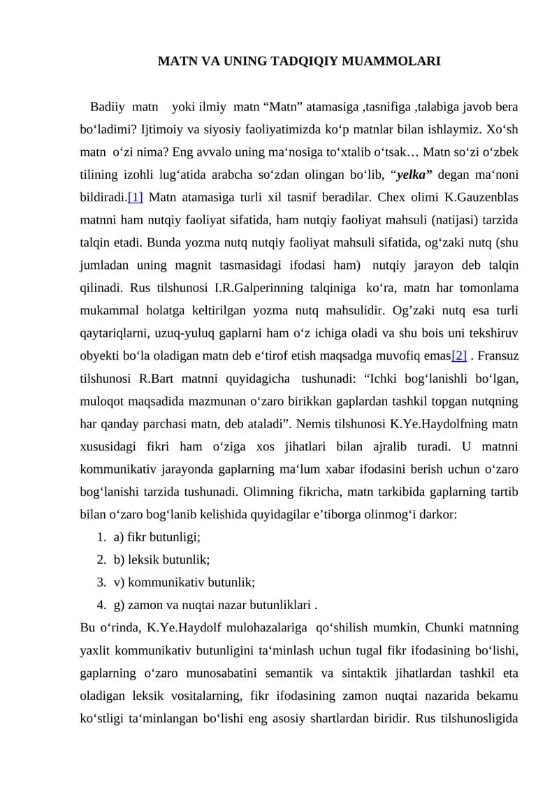MATN VA UNING TADQIQIY MUAMMOLARI 1
