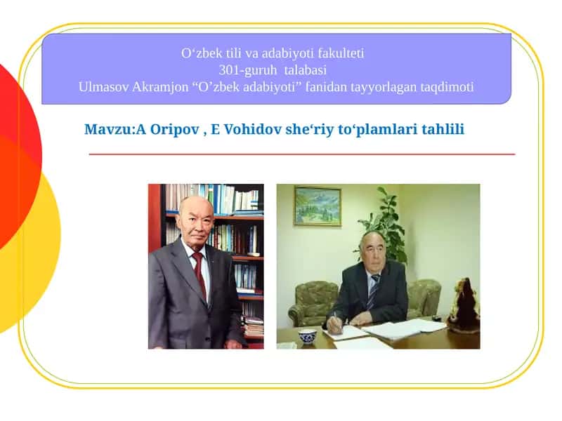 AOripov, EVohidov she‘riy to‘plamlari tahlili 1