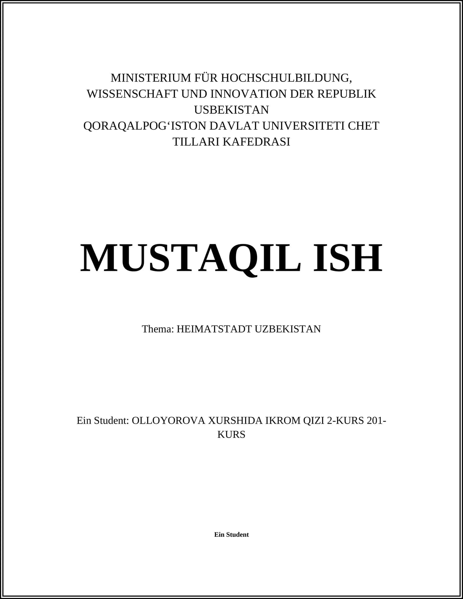 MUSTAQIL ISH: HEIMATSTADT UZBEKISTAN 1
