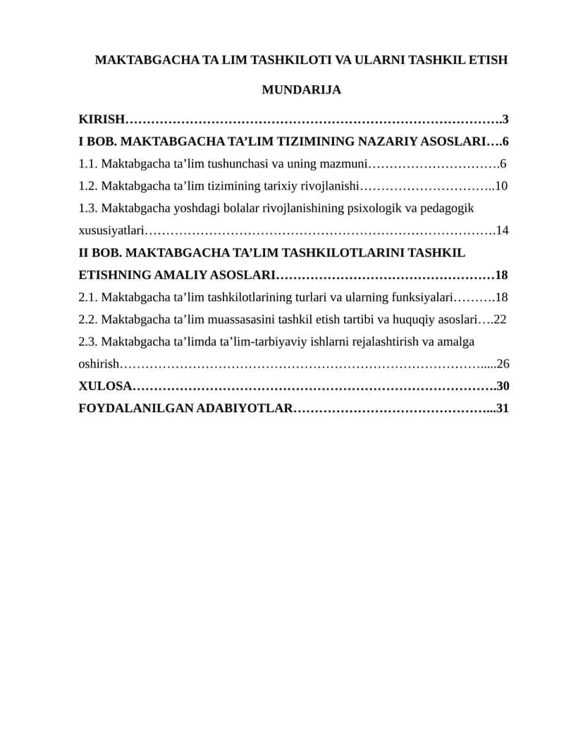 MAKTABGACHA TA LIM TASHKILOTI VA ULARNI TASHKIL ETISH 1