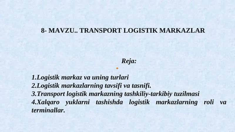 TRANSPORT LOGISTIK MARKAZLAR 1