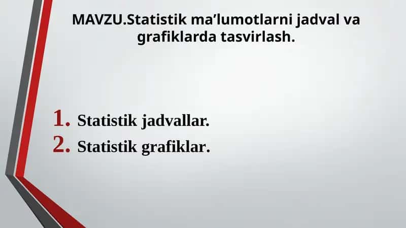 Statistikmaʼlumotlarni jadval va grafiklarda tasvirlash 1