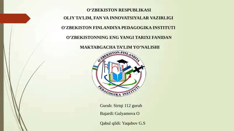 O’ZBEKISTONNING ENG YANGI TARIXI FANIDAN 1