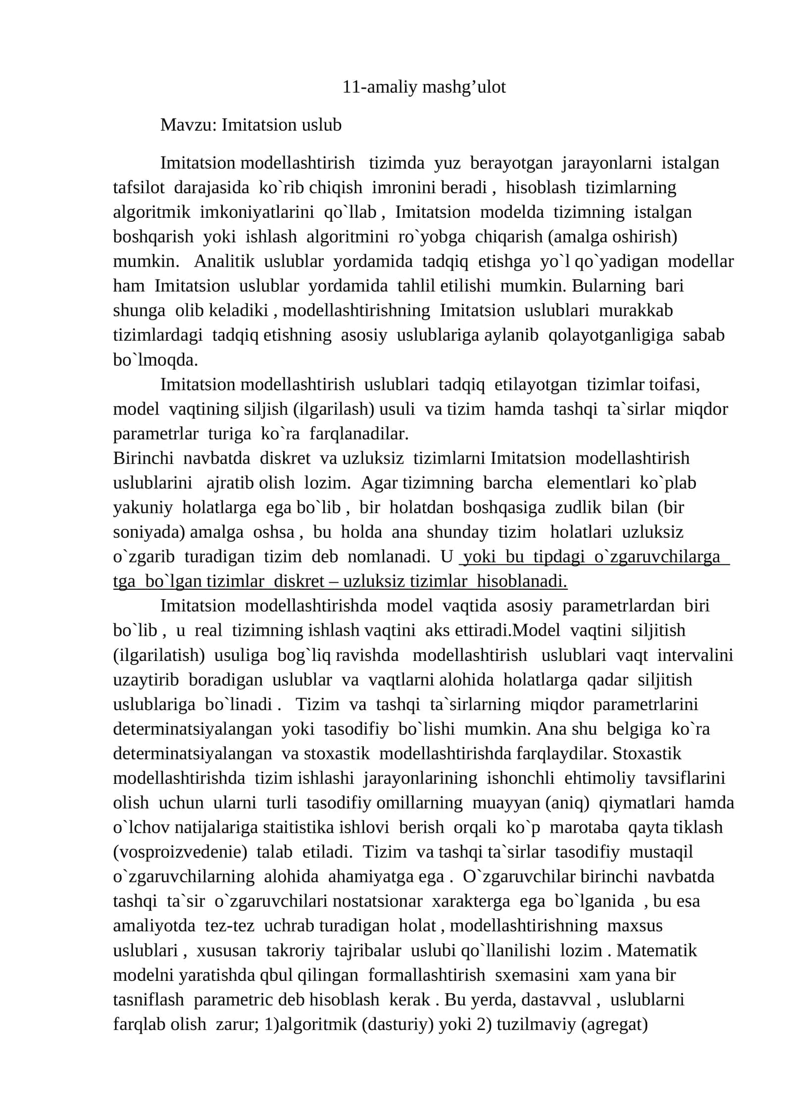 Imitatsion modellashtirish uslublari 1