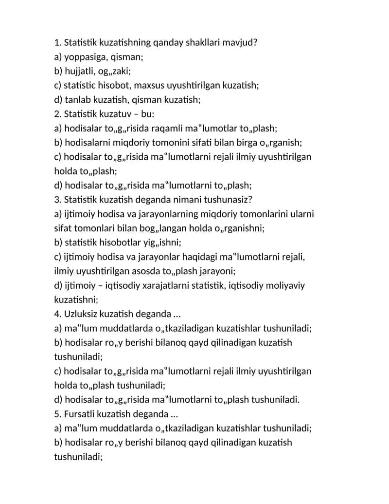 Statistik kuzatishning turlari 1