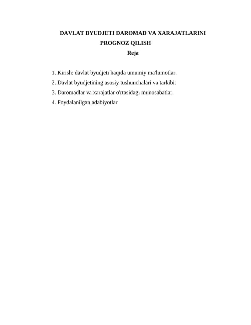 Davlat Byudjeti Daromad va Xarajatlarini Prognoz Qilish 1