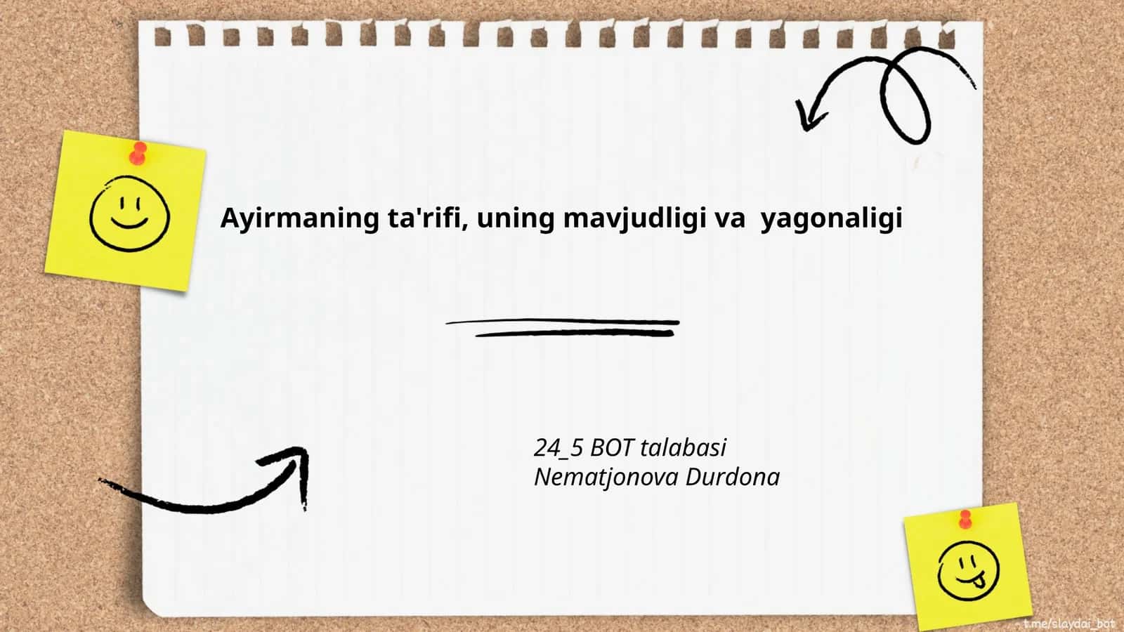 Ayirmaning ta'rifi, uning mavjudligi va yagonaligi 1
