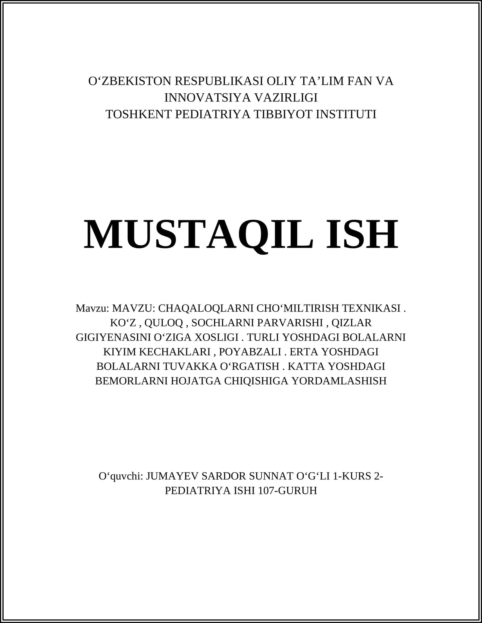 CHAQALOQLARNI CHO'MILTIRISH TEXNIKASI 1