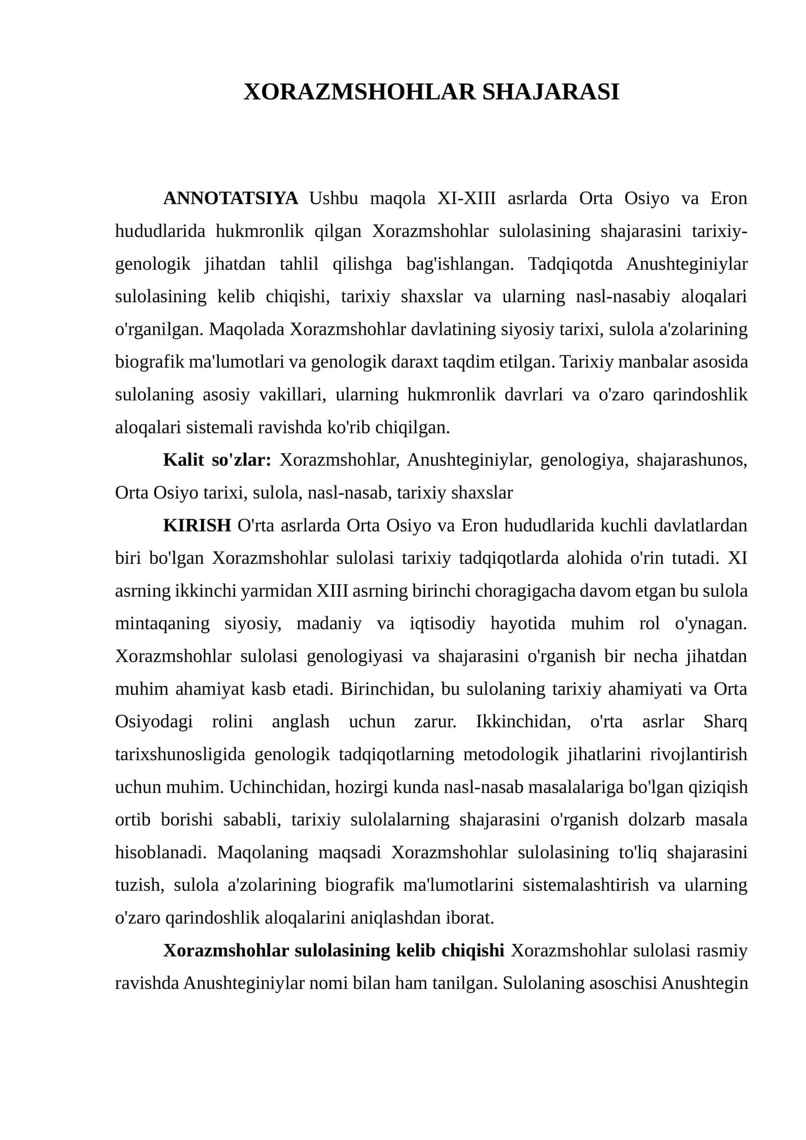 XORAZMSHOHLAR SHAJARASI 1