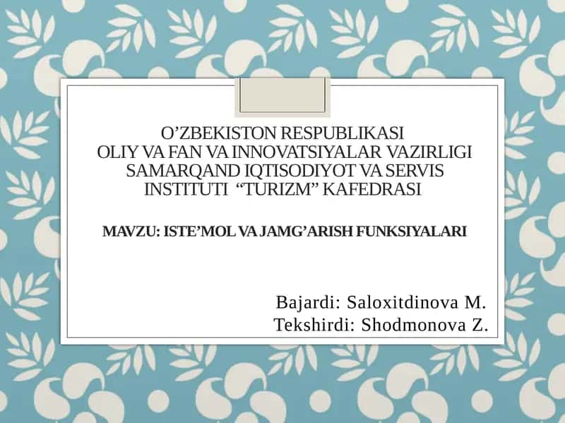 Iste’mol va jamg'arish funksiyalari 1