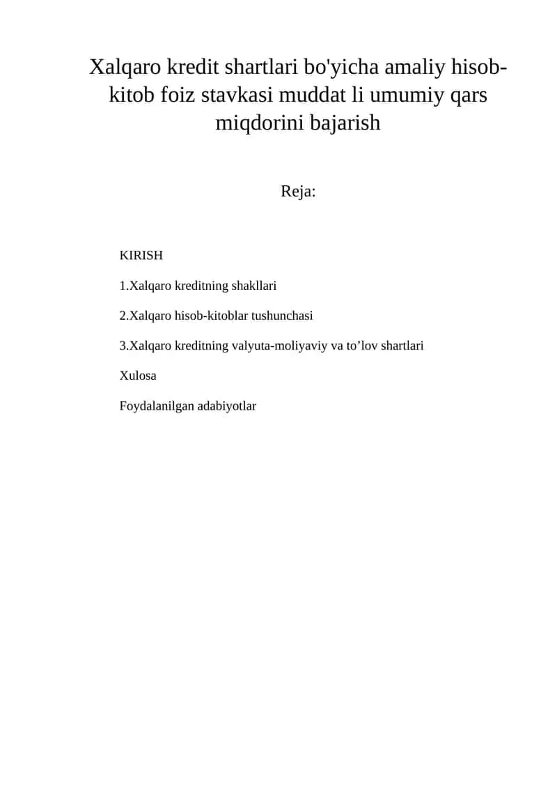 Xalqaro kreditning shakllari 1