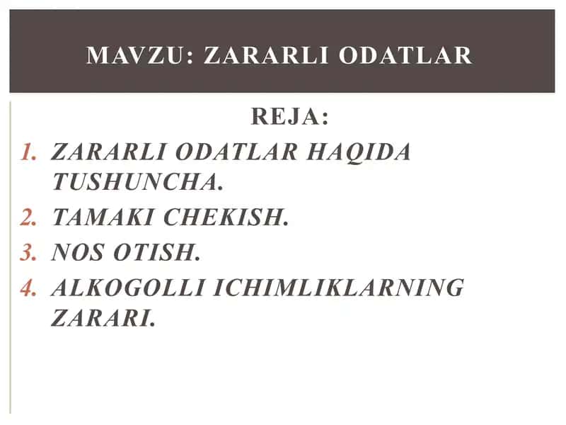 Zararli odatlar haqida tushuncha 1