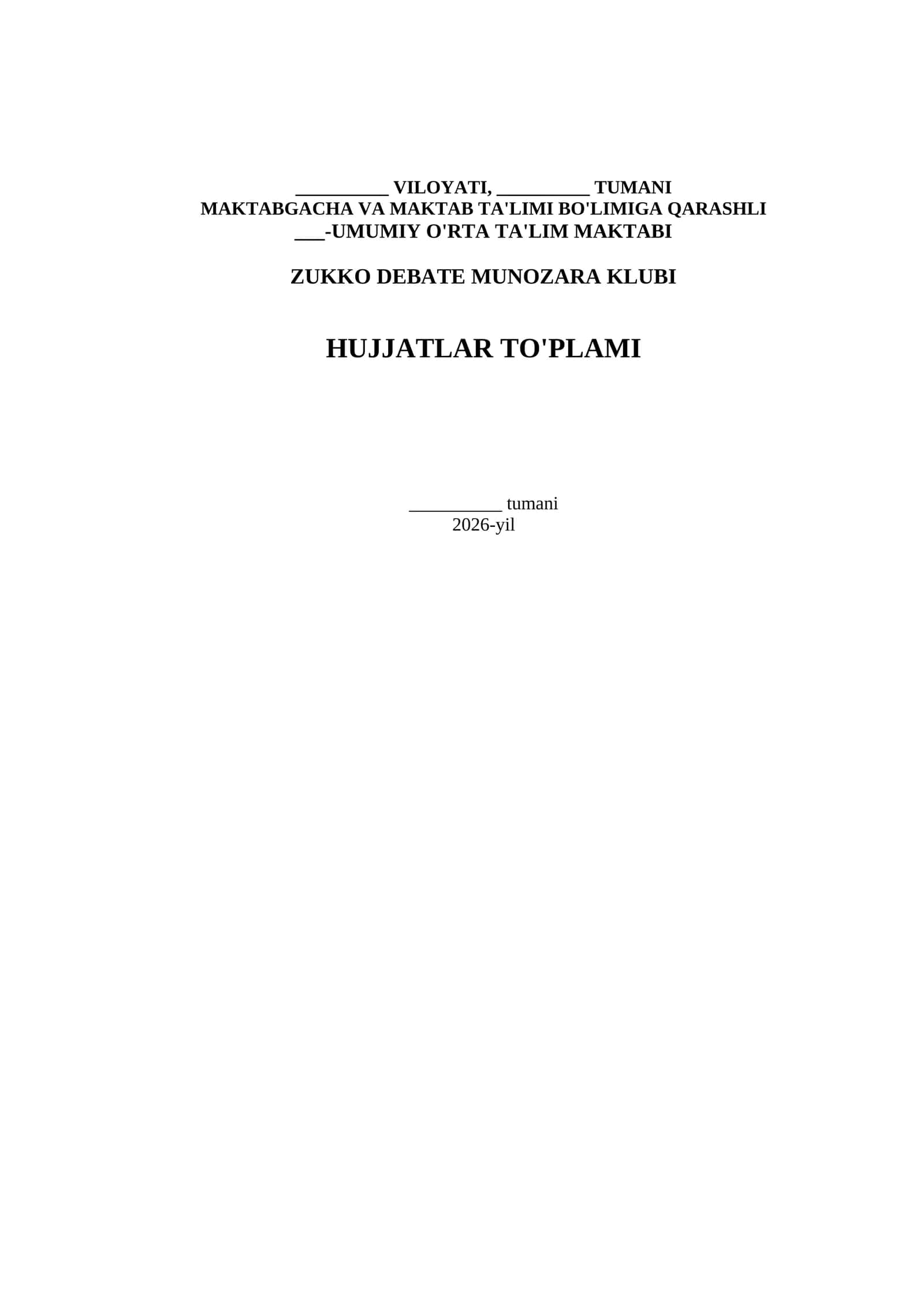 ZUKKO DEBATE MUNOZARA KLUBI HUJJATLAR TO'PLAMI 1