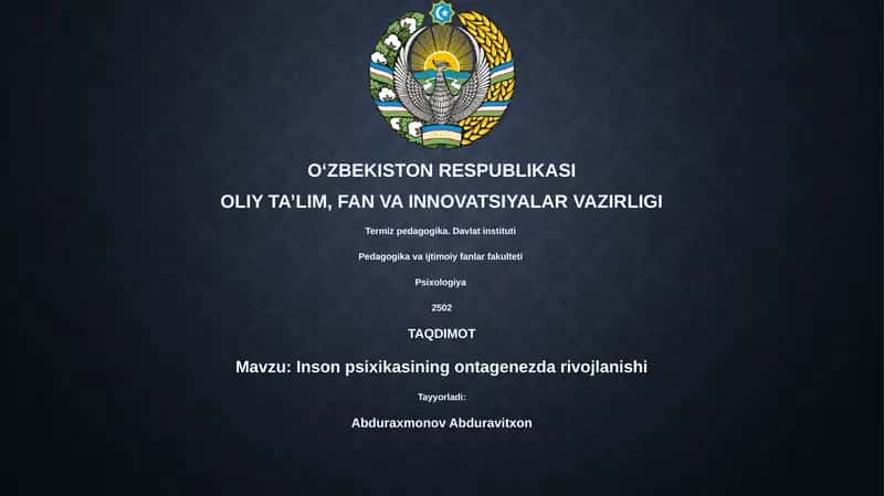 Inson psixikasining ontagenezda rivojlanishi 1