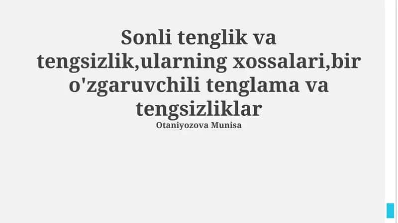 Sonli tenglik va tengsizlik 1