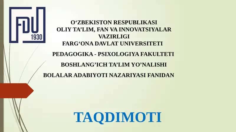 Taqdimot Mavzu: Lirik asarlarni tahlil qilishning oʻziga xosligi 1