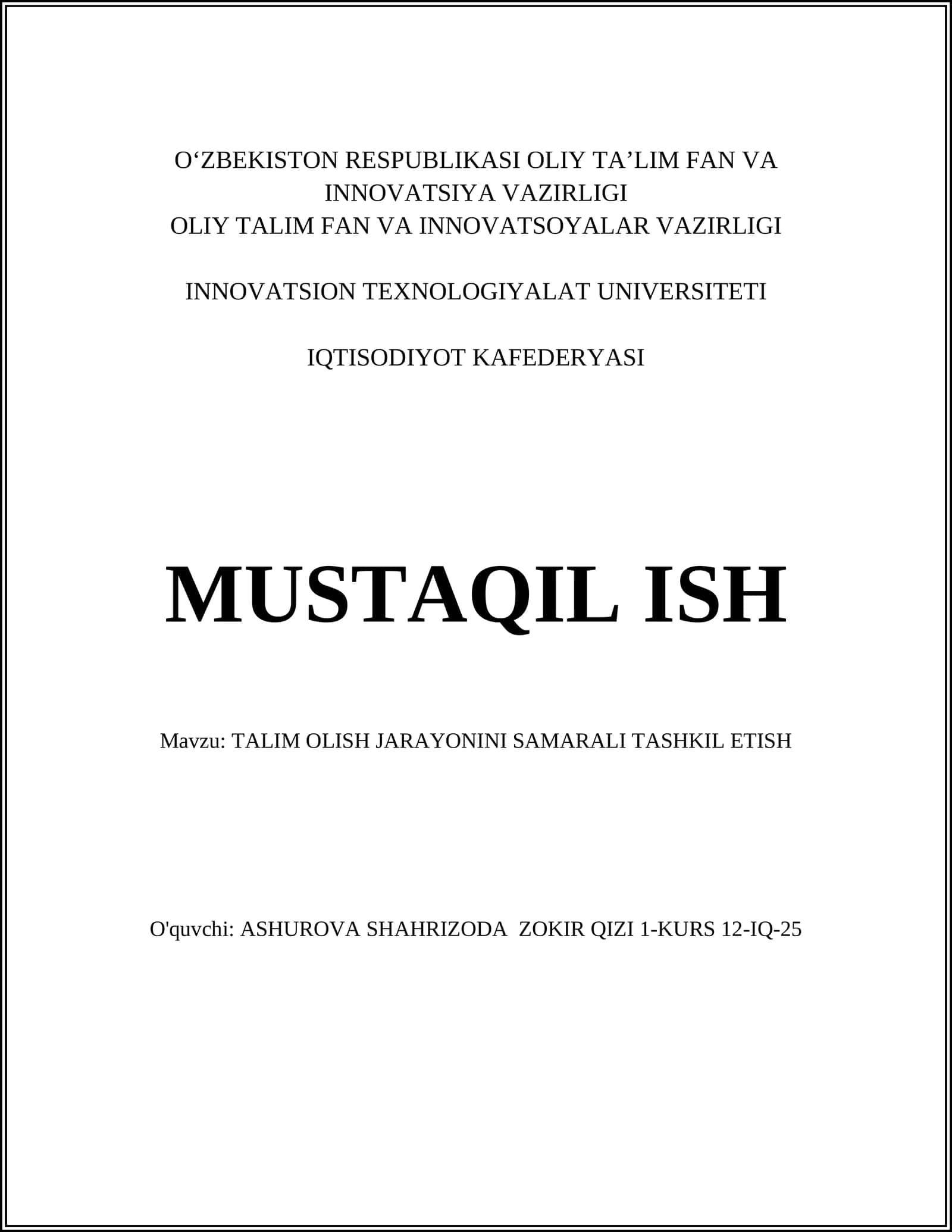 TALIM OLISH JARAYONINI SAMARALI TASHKIL ETISH 1