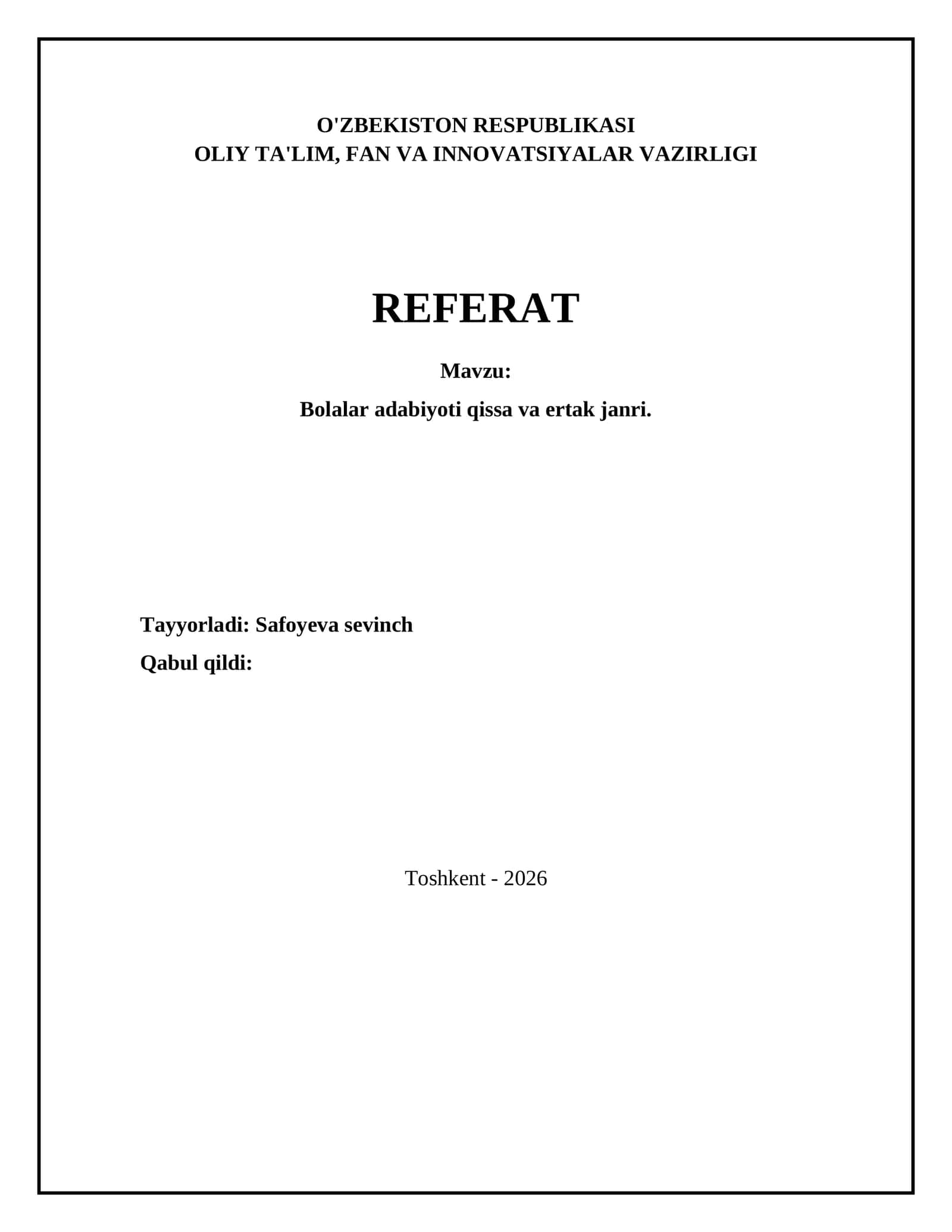 Bolalar adabiyoti qissa va ertak janri 1