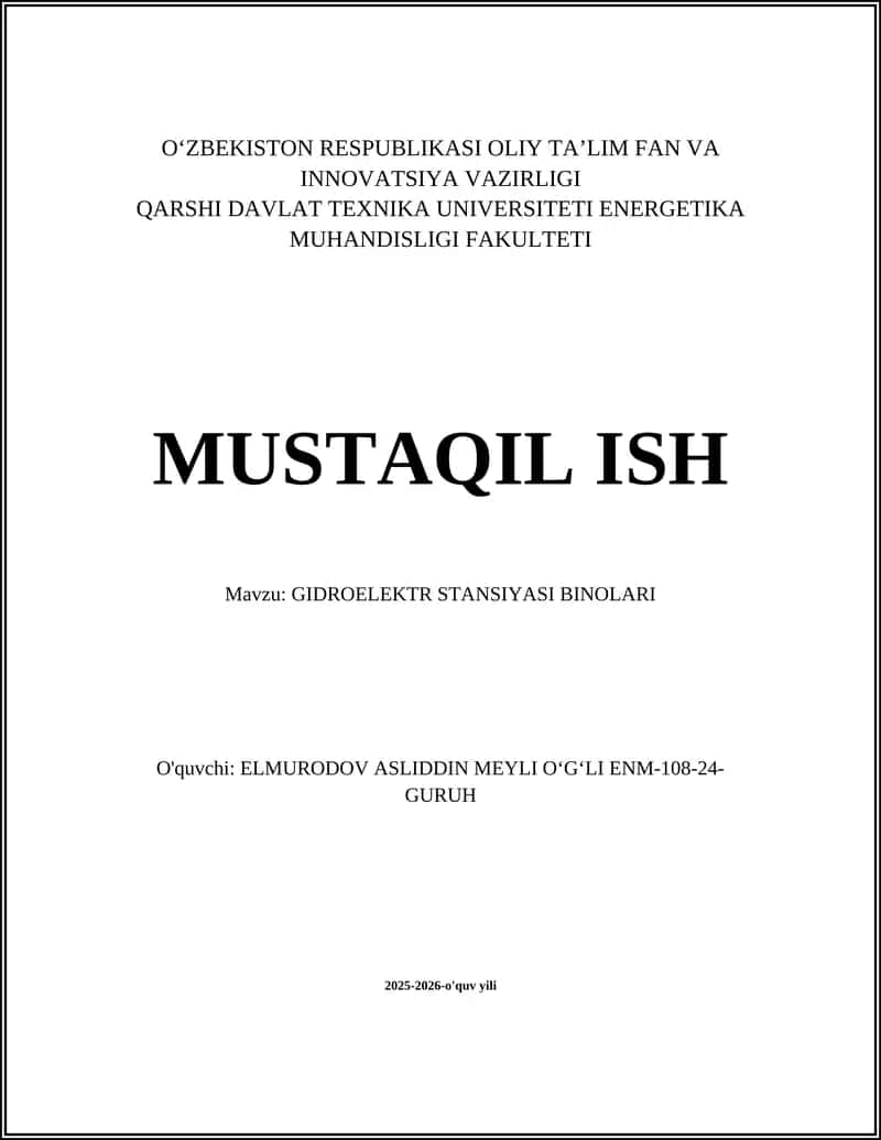 GIDROELEKTR STANSIYASI BINOLARI 1