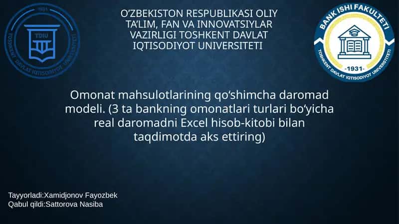 Omonat mahsulotlarining qo‘shimcha daromad modeli 1