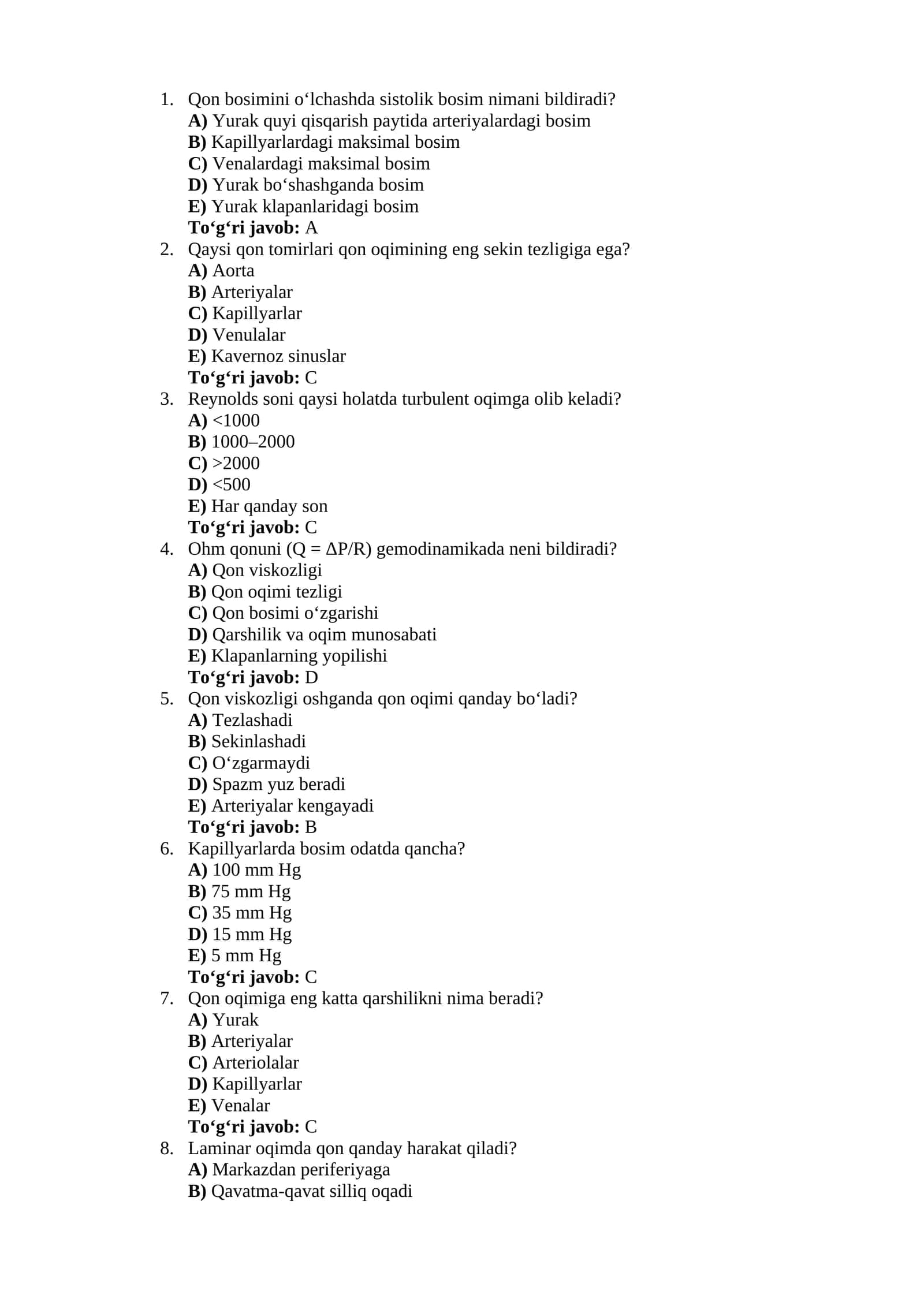 Qon bosimi va qon oqimi javoblar 1