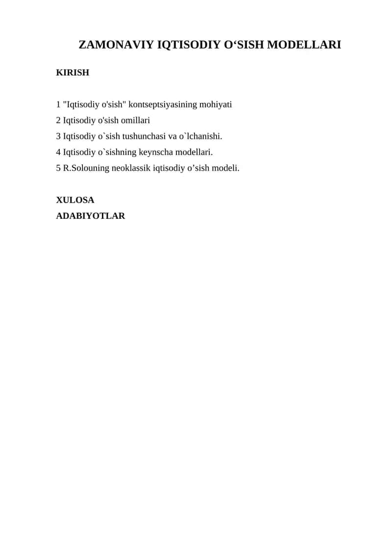 Zamonaviy iqtisodiy o‘sish modellari 1