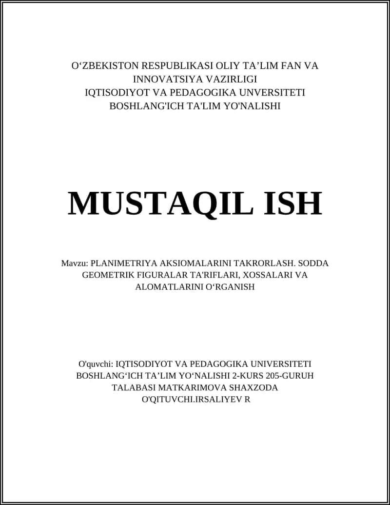 PLANIMETRIYA AKSIOMALARINI TAKRORLASH 1
