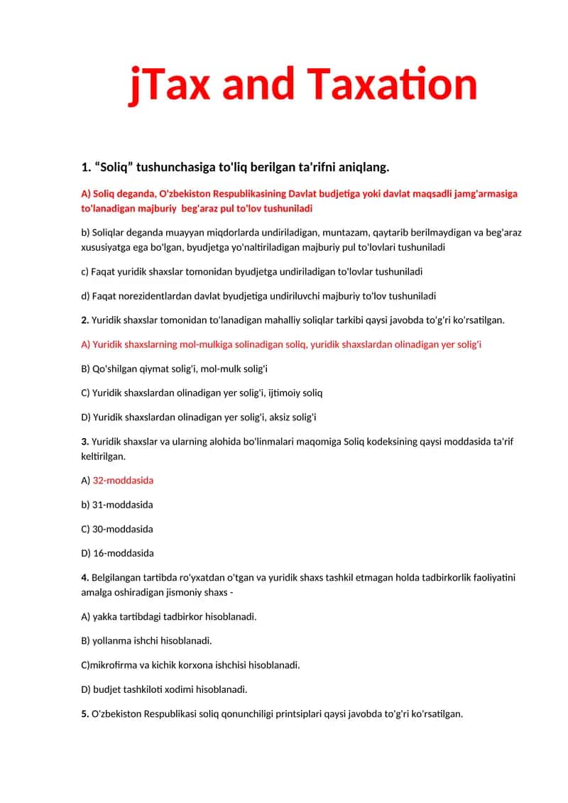 Soliq va Soliqqa oid savollarga javoblar 1