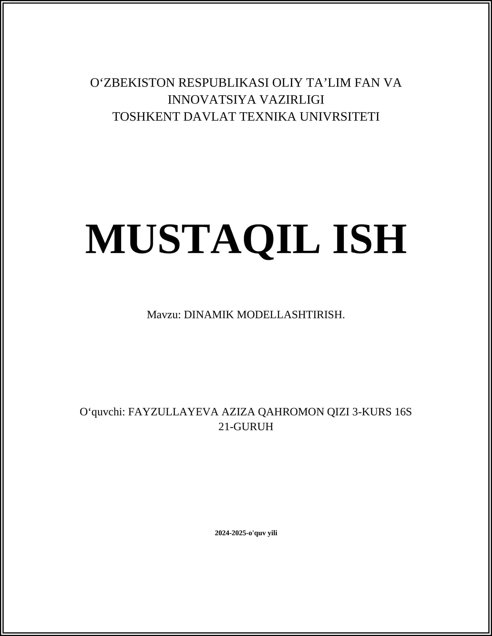 DINAMIK MODELLASHTIRISH 1