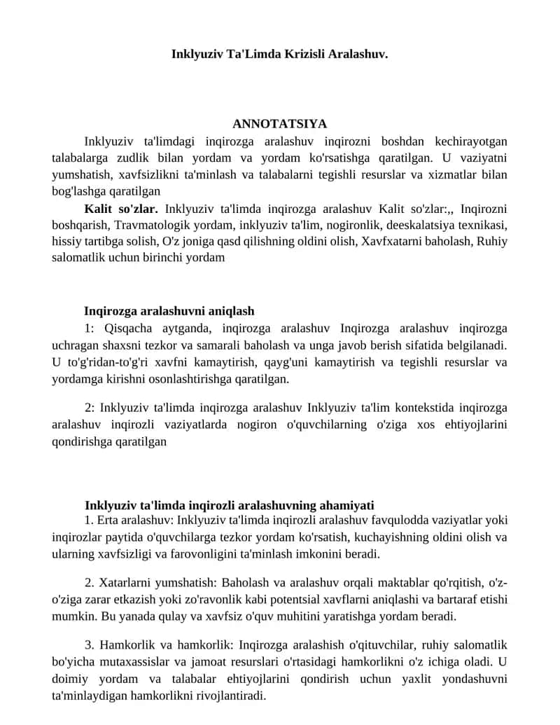Inklyuziv Ta'Limda Krizisli Aralashuv 1