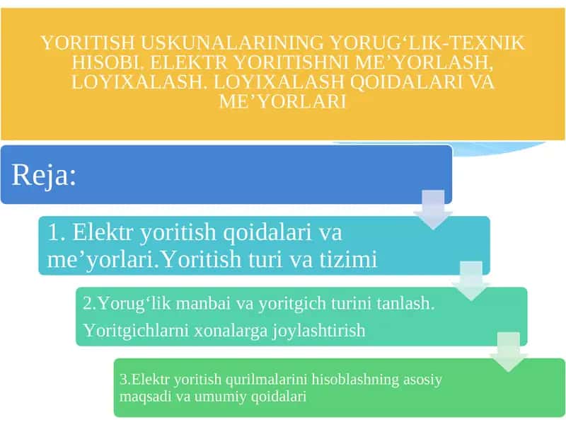 YORITISHUSKUNALARINING YORUG‘LIK-TEXNIK HISOBI 1