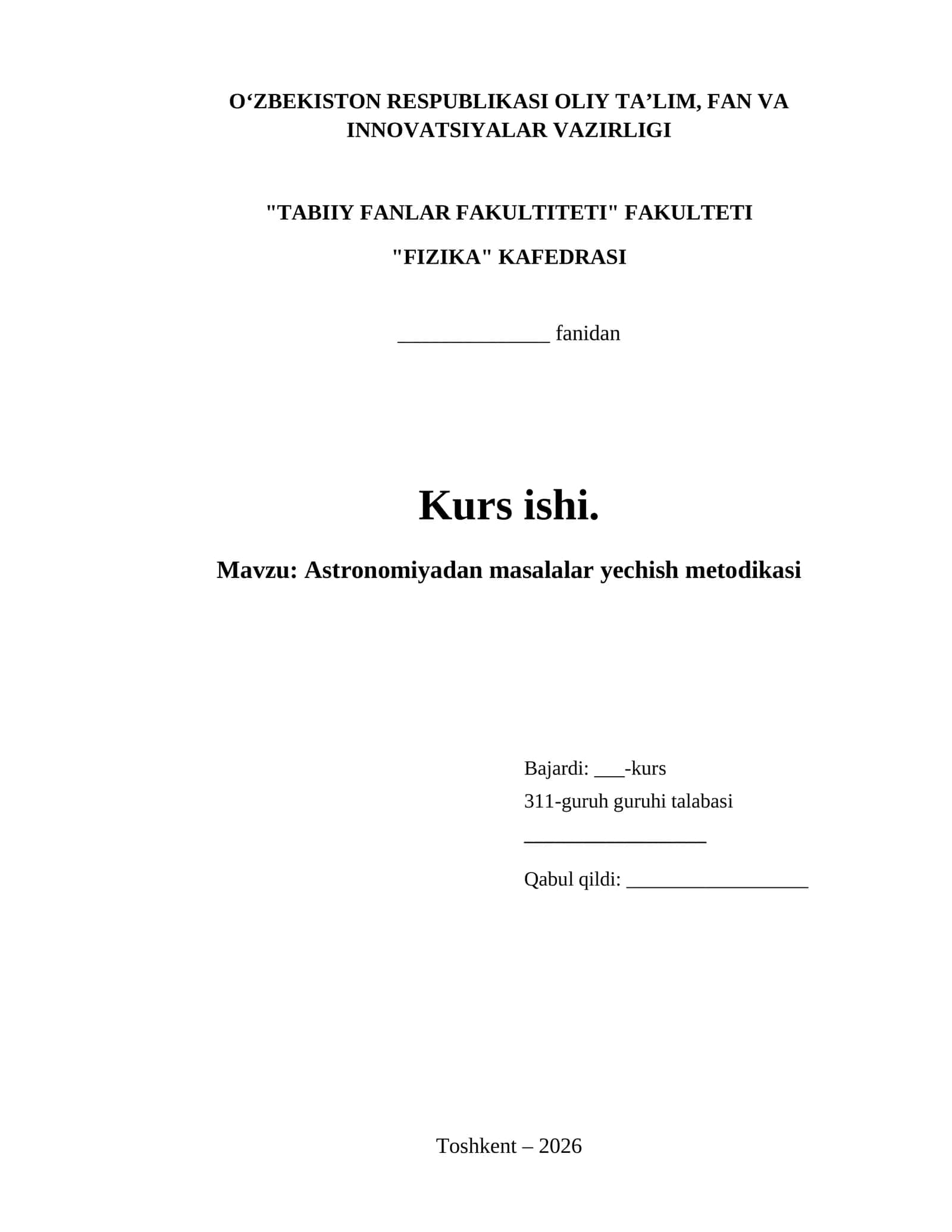 Astronomiyadan masalalar yechish metodikasi 1