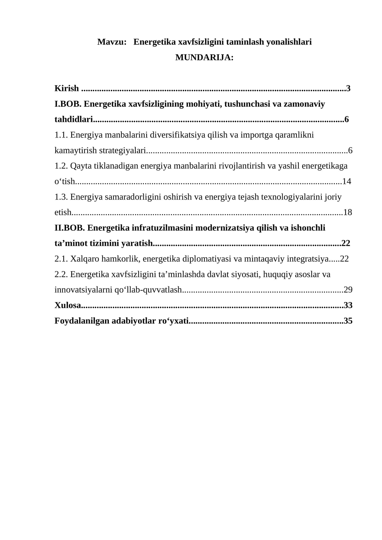 Energetika xavfsizligini taminlash yonalishlari 1