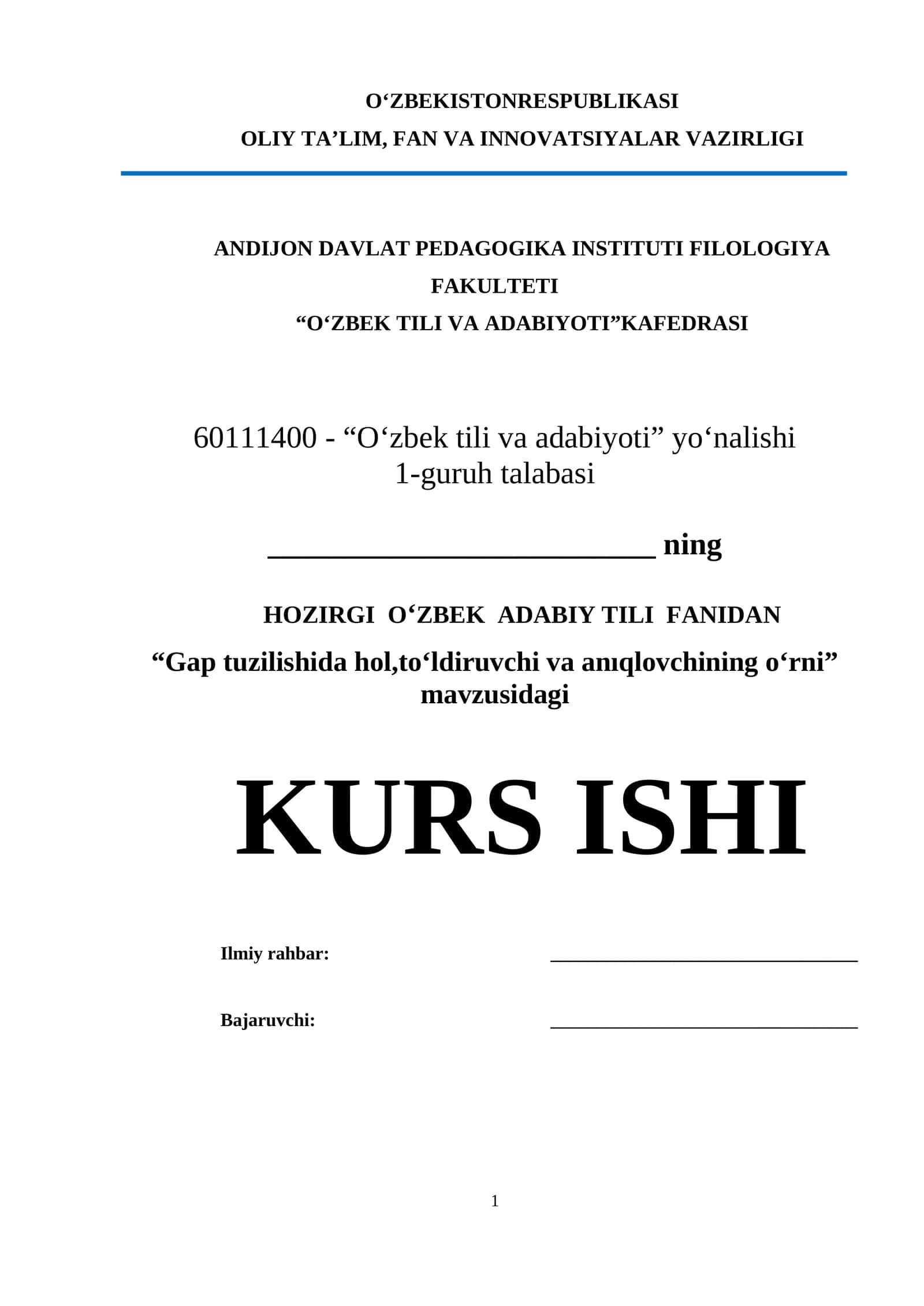 Gap tuzilishida hol,toʻldiruvchi va anıqlovchining oʻrni 1