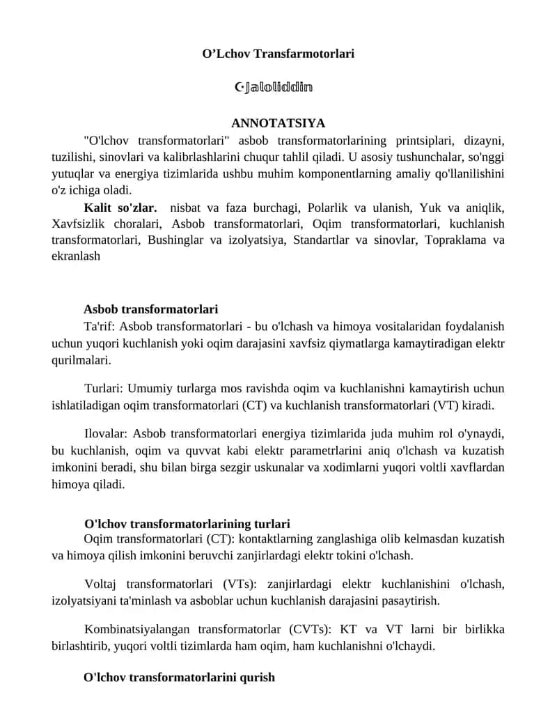Asbob transformatorlari 1