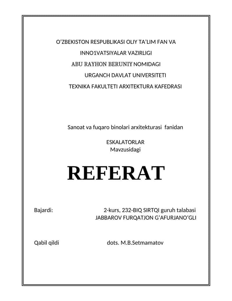 ESKALATORLAR Mavzusidagi REFERAT 1