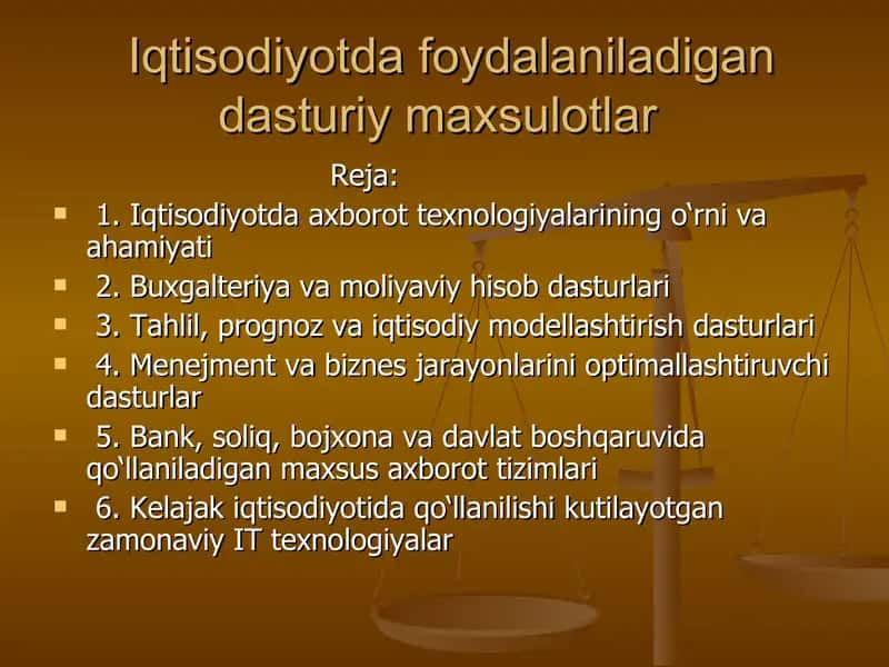 Iqtisodiyotta foydalaniladigan dasturiy mahsulotlar 1