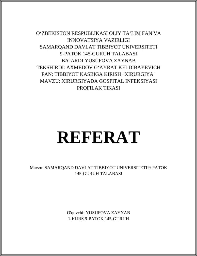 SAMARQAND DAVLAT TIBBIYOT UNIVERSITETI 9-PATOK 145-GURUH TALABASI 1