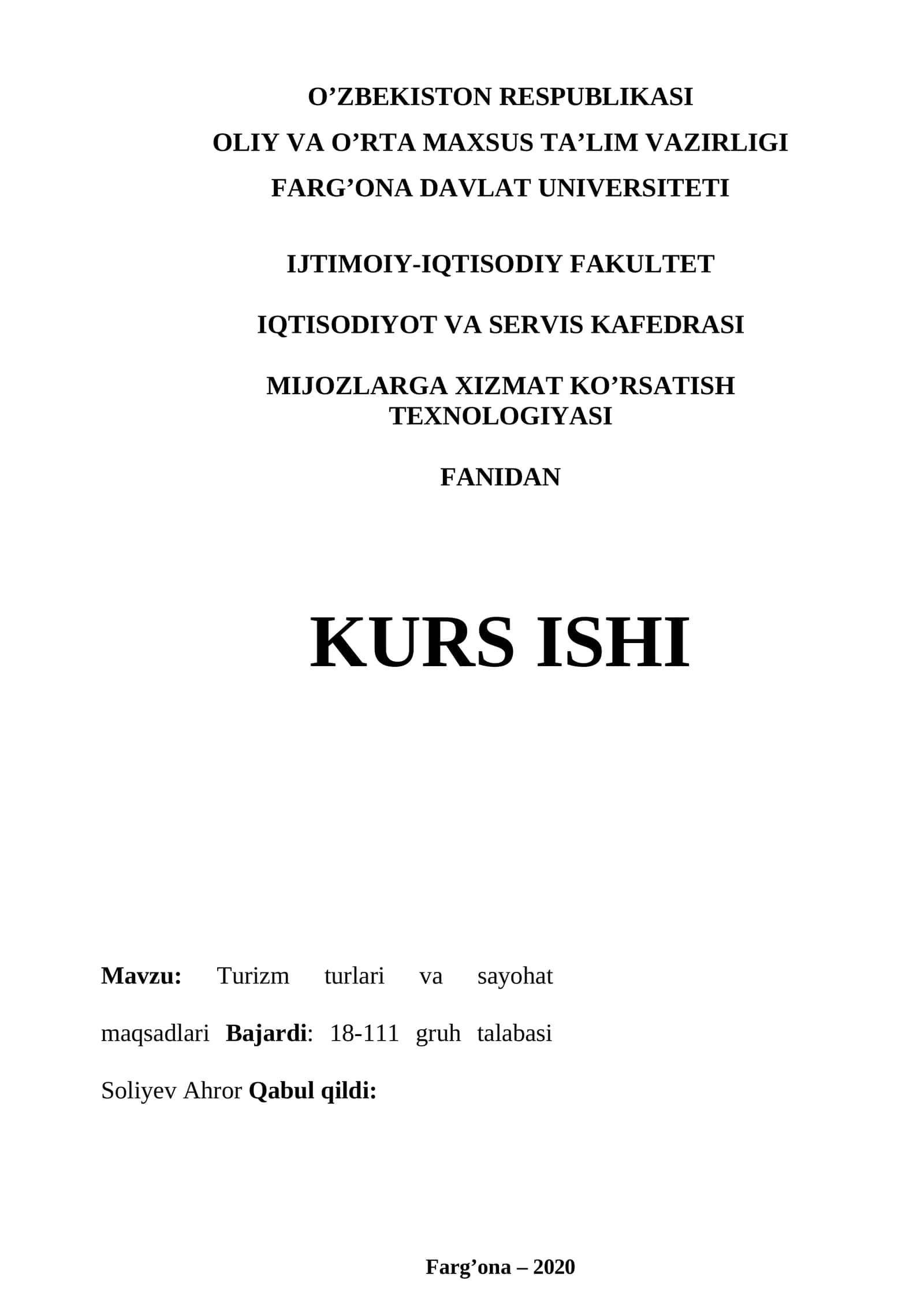 Turizm turlari va sayohat maqsadlari 1