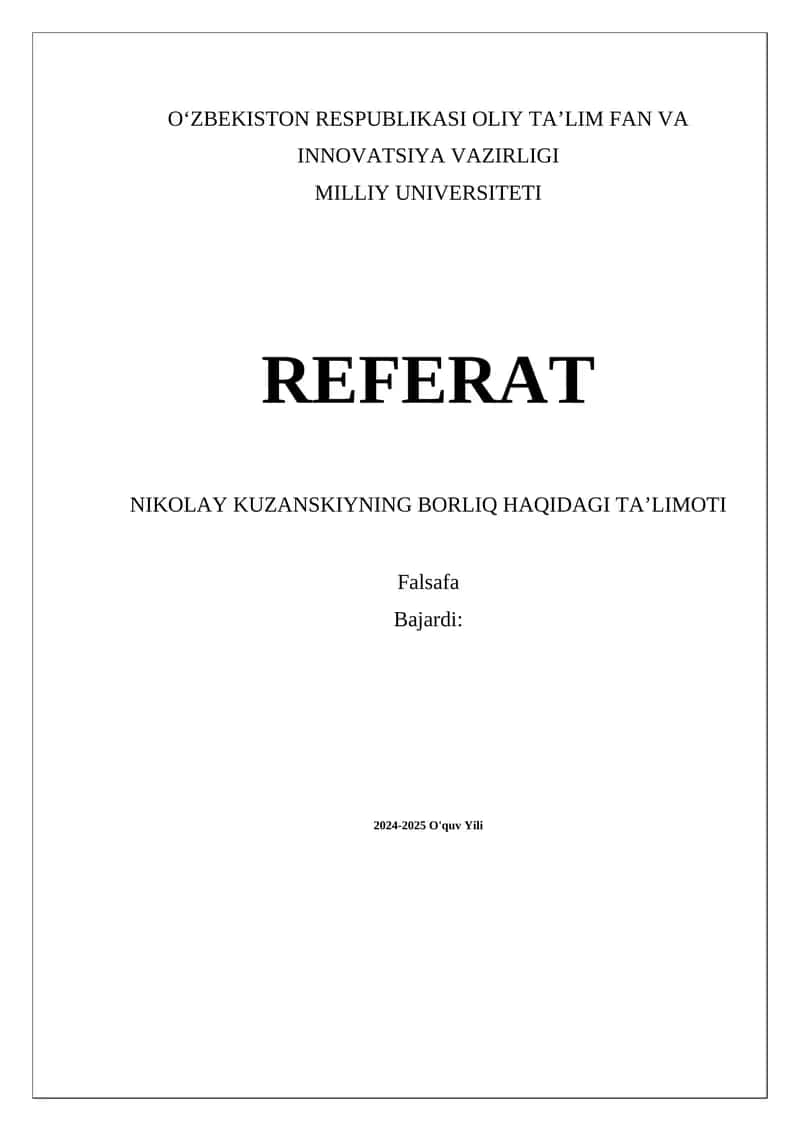 NIKOLAY KUZANSKIYNING BORLIQ HAQIDAGI TA’LIMOTI 1