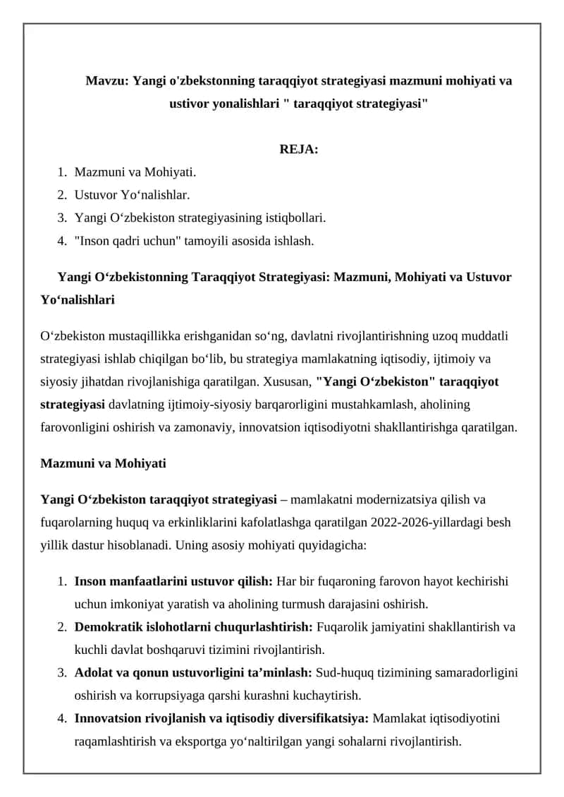 Yangi O'zbekistonning Taraqqiyot Strategiyasi 1
