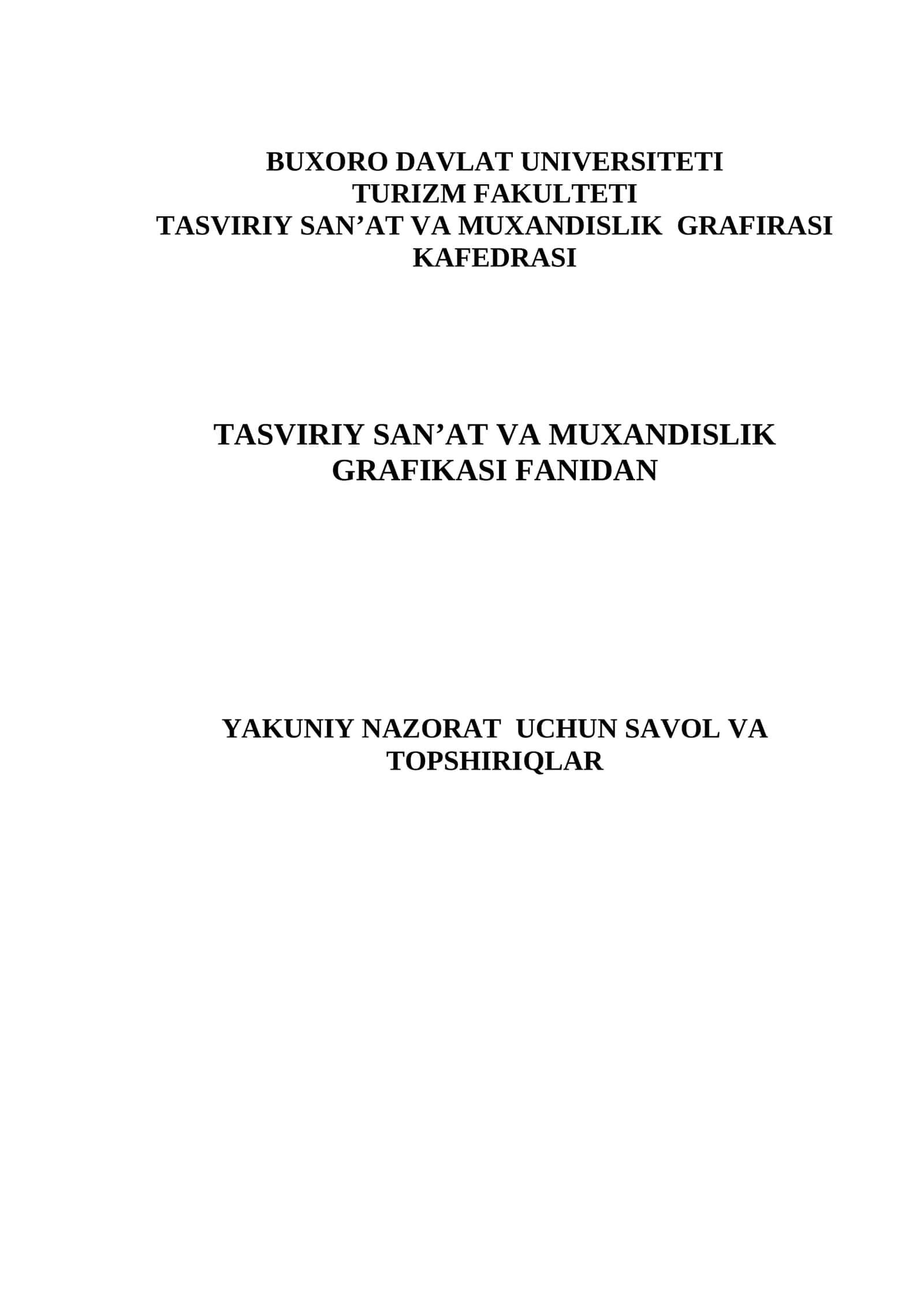 Tasviriy San'at va Muhandislik Grafikasi | Yakuniy Nazorat Biletlari | 24 ta Bilet | Baholash Mezonlari | DOCX 1