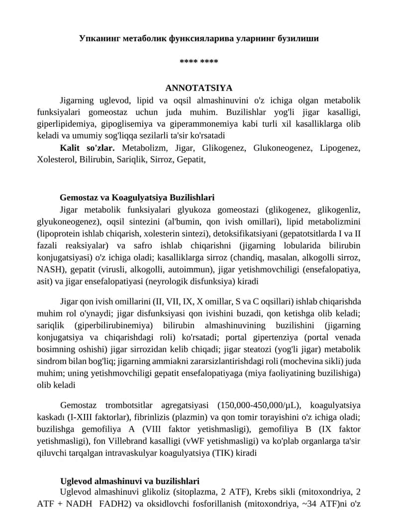 Jigarning metabolik funksiyalari 1